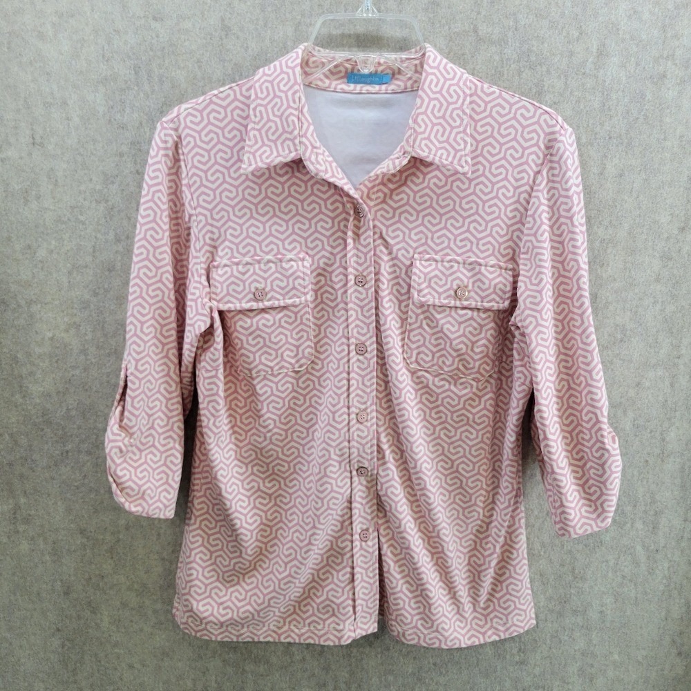 J. McLaughlin Womens CatalinTop Pink White Roll Tab Sleeve, Size Small
